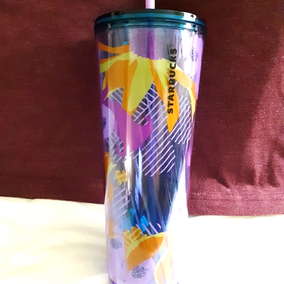 STARBUCKS LTD ED SPRING FLORAL DRINK CUP WITH STRAW!